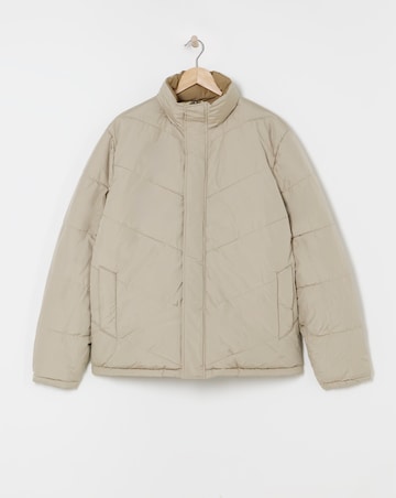 Ecru Funnel Neck Reversible Puffer Coat