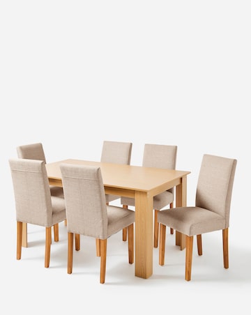 Dakota Large Dining Table with 6 Ava Fabric Chairs