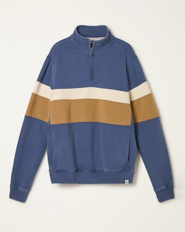 FatFace Brooke Half Neck Colour Block Sweatshirt (Regular & Tall) - Denim Blue