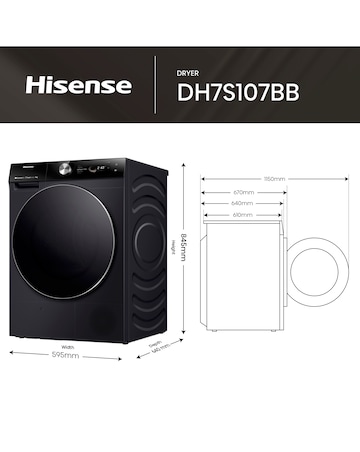 Hisense 7 Series DH7S107BB AI Wifi-enabled 10kg Heat Pump Tumble Dryer - Black