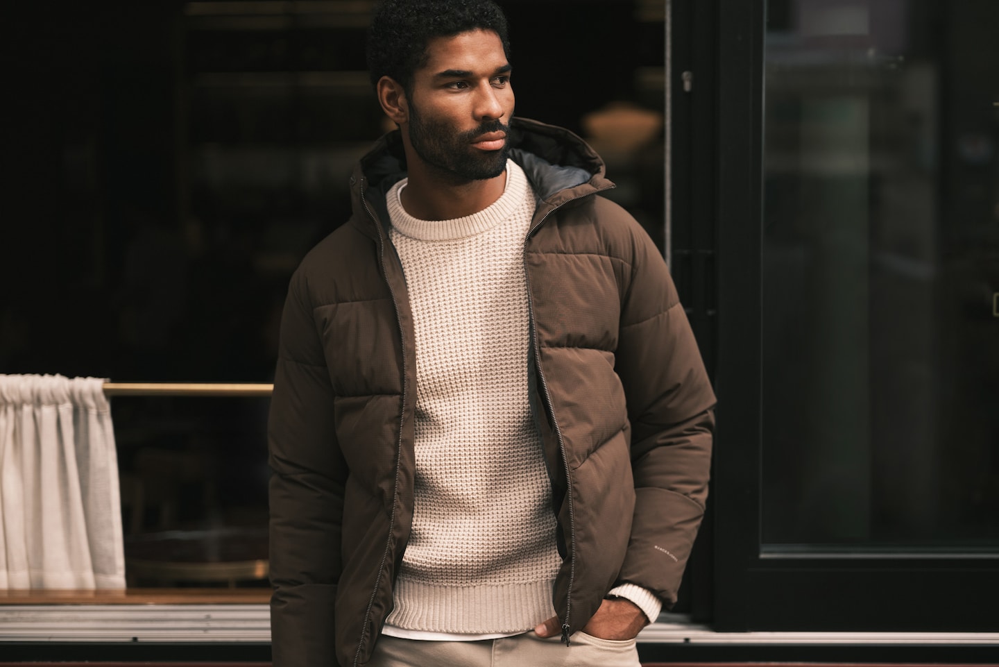 Model wearing Jack & Jones puffer