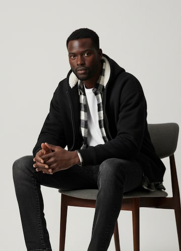 Borg Lined Full Zip Hoodie - Black