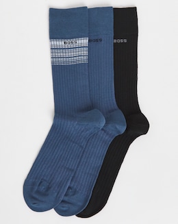 BOSS 3 Pack Rib Stripe Socks - Blue