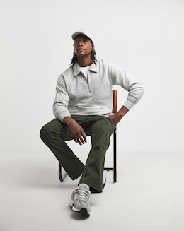 1/4 Zip Relaxed Fit Polo Sweatshirt- Grey Marl