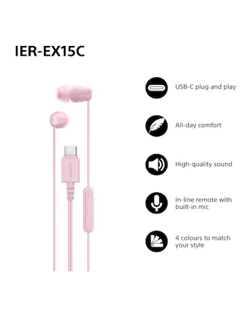SONY IER-EX15C USB-C Wired Earphones - Pink