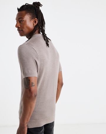 Brown Merino Wool Knitted Polo Slim Fit