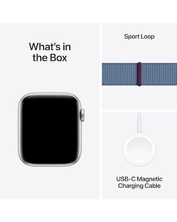 Apple Watch SE GPS 44mm Silver Aluminium Case, Winter Blue Sport Loop