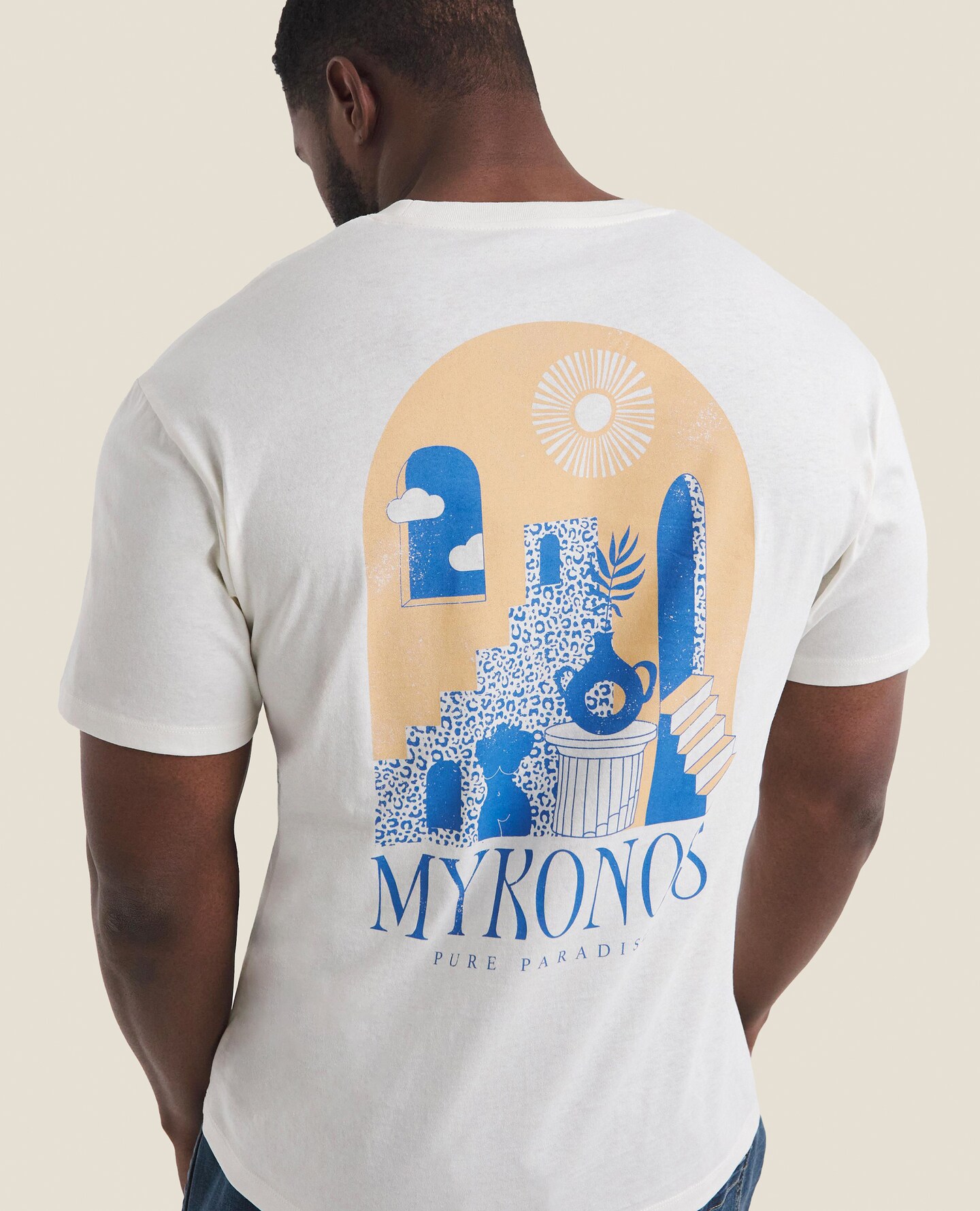 Jack & Jones Mykonos Back Graphic T-Shirt - Cream