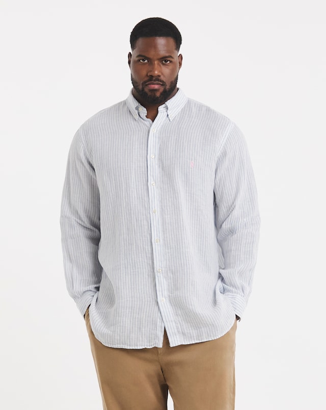 Polo Ralph Lauren Long Sleeve Stripe Linen Shirt - White/Blue