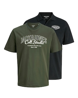 Jack &amp; Jones Makoto T-Shirt &amp; Polo Pack - Green/Black