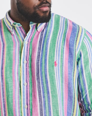 Polo Ralph Lauren Long Sleeve Stripe Linen Shirt - Green/ Pink