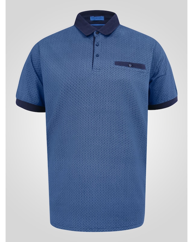 D555 Big And Tall Murray Allover Printed Jacquard Collar Polo With Pocket - Blue