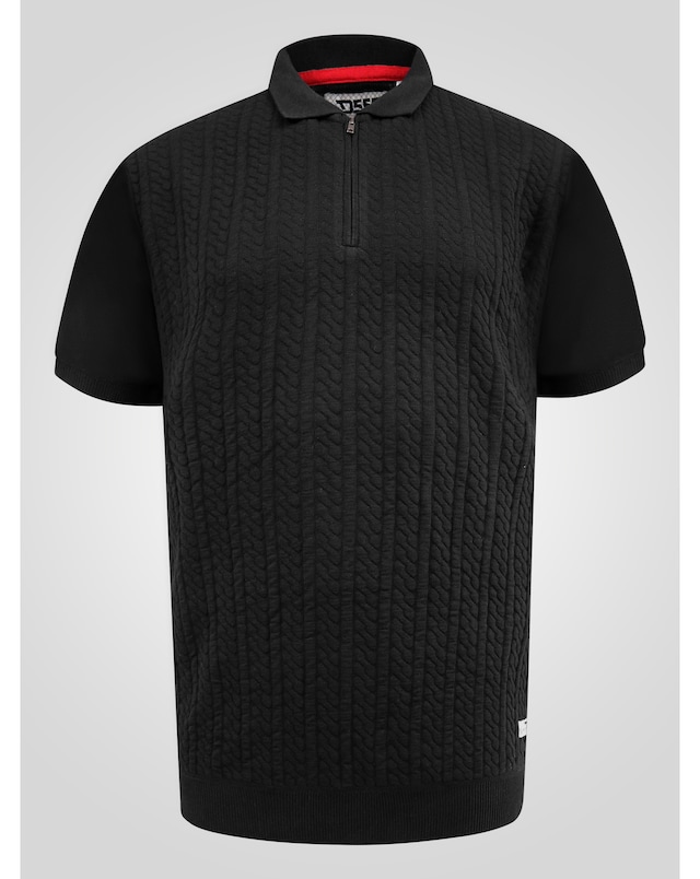 D555 Big And Tall Kennedy Cable Knitted Polo With Quarter Neck Zip -Black