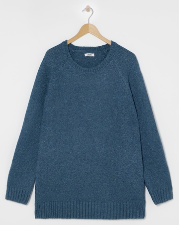 Blue Chunky Nep Wool Blend Crew Neck