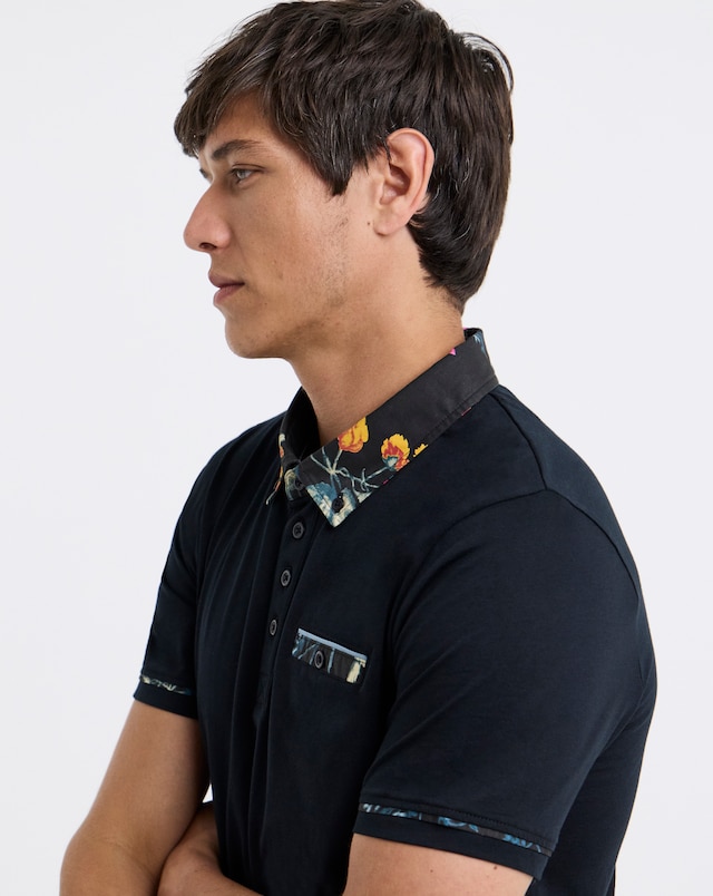 Joe Browns Woven Collar Polo - Black, Long Length