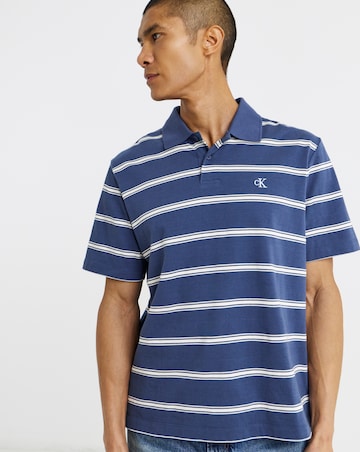 Calvin Klein Jeans Short Sleeve Stripe Jersey Polo - Dark Denim
