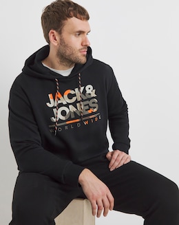 Jack &amp; Jones Luke Camo Logo Hoodie - Black