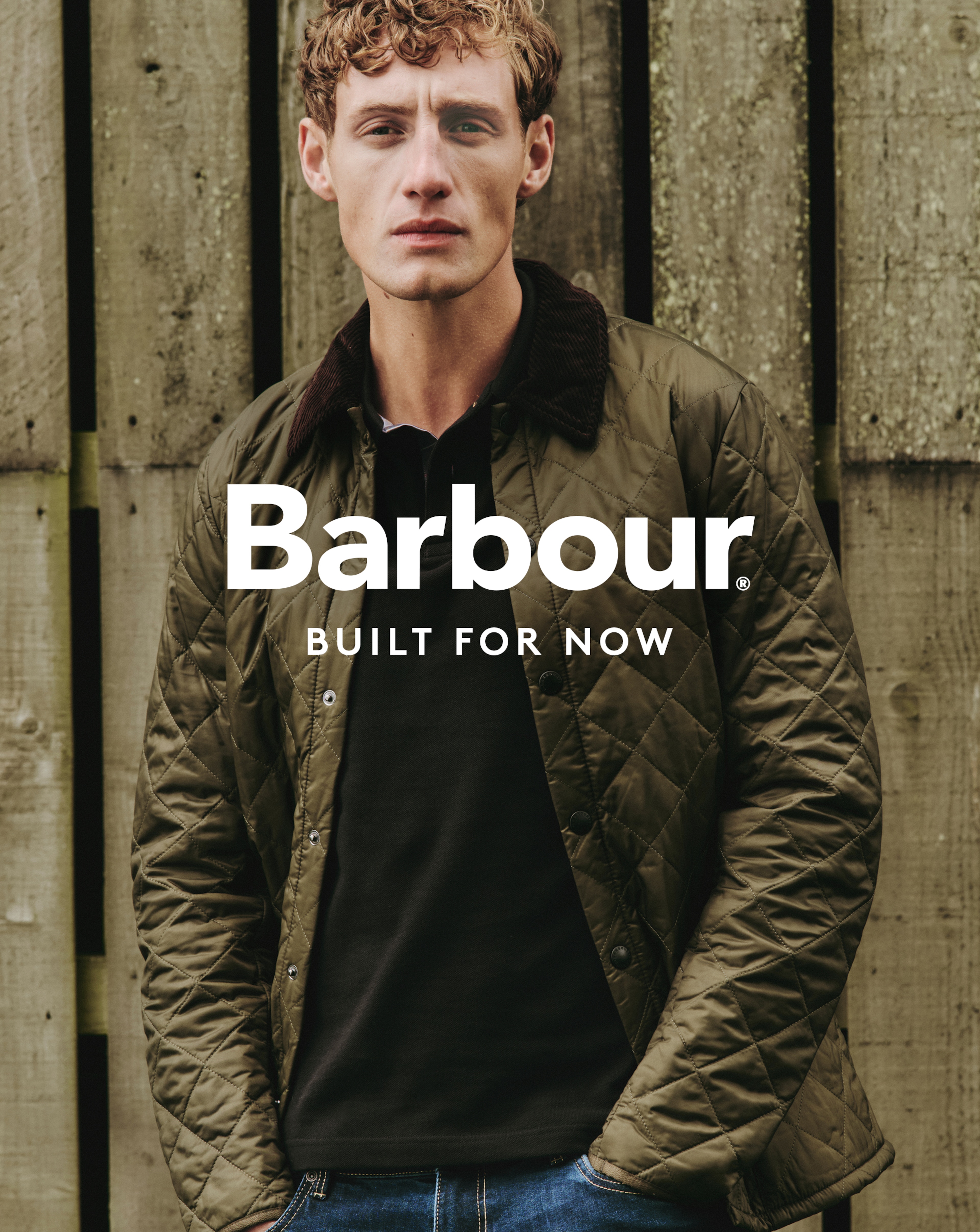 Barbour. Built for now. Model wears Barbour Heritage Liddesdale Quilted Jacket - Olive with Barbour Tartan Trim Pique Polo - Black