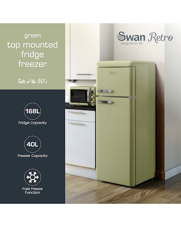 Swan SR11010GNE Retro 30/70 Top Mounted Fridge Freezer - Green