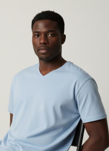 Pure Cotton V-Neck T-shirt Long - Blue