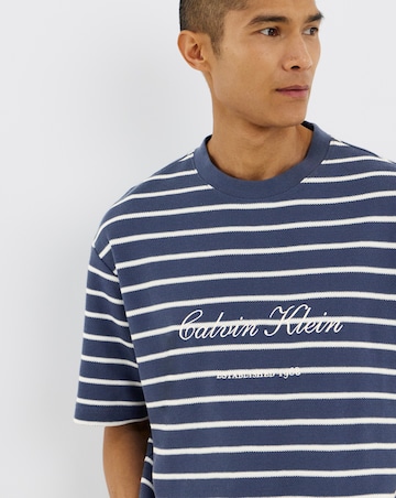 Calvin Klein Short Sleeve Script Stripe Pique T-Shirt - Dark Denim