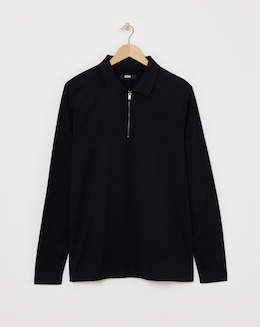 Premium 100% Mercerised Zip Polo- Black