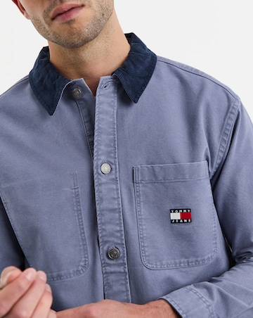 Tommy Jeans Canvas Cord Collar Overshirt - Blue