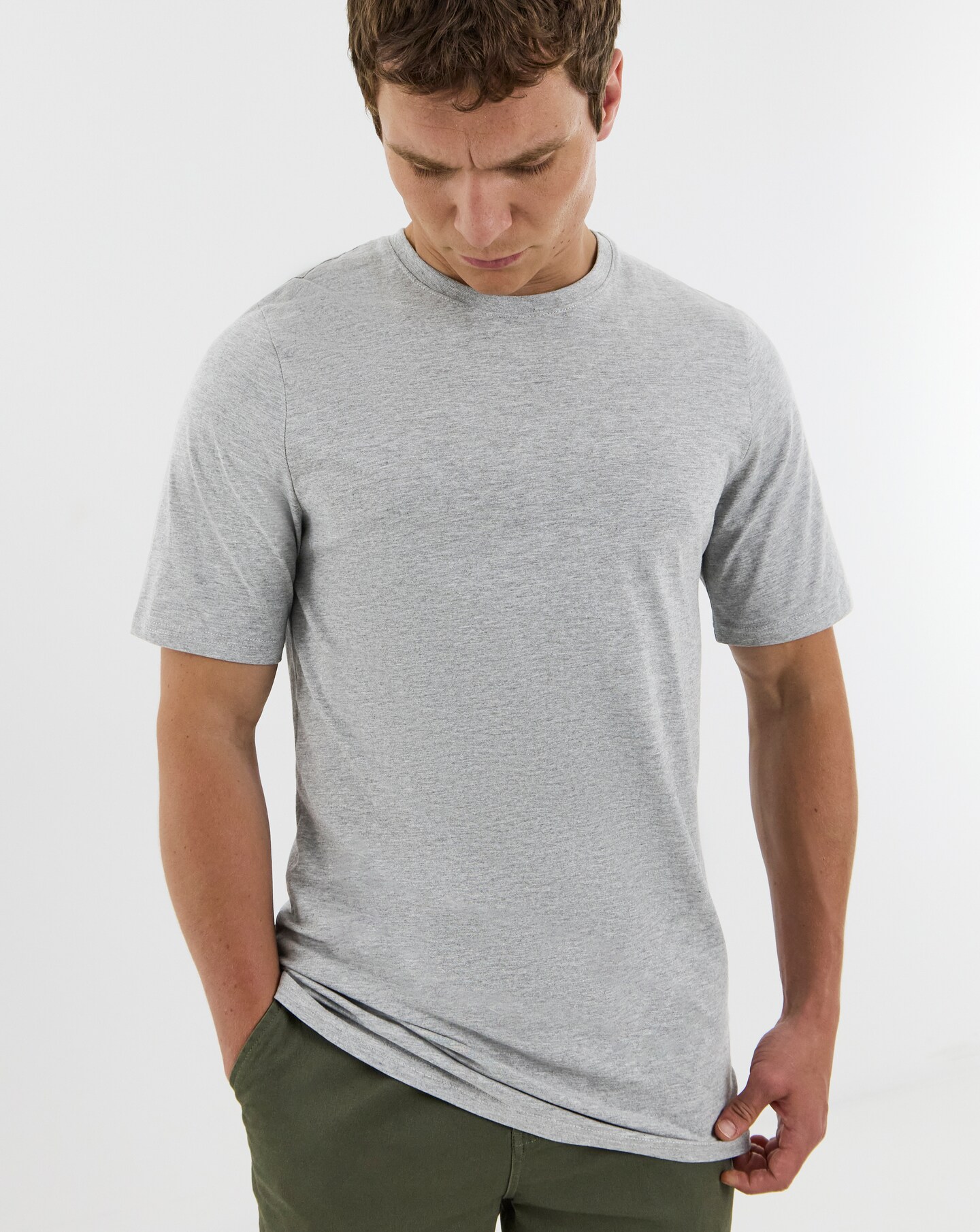 Pure Cotton Crew Neck T-Shirt Extra Long - Grey Marl