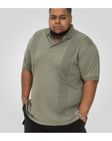 D555 Big And Tall Chippendham Jacquard Knitted Front Panel S/S Polo - Khaki