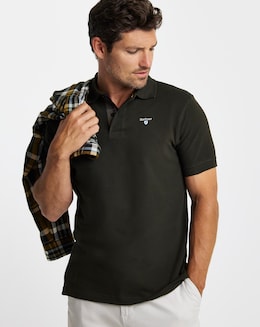 Barbour Tartan Trim Pique Polo - Forest Green