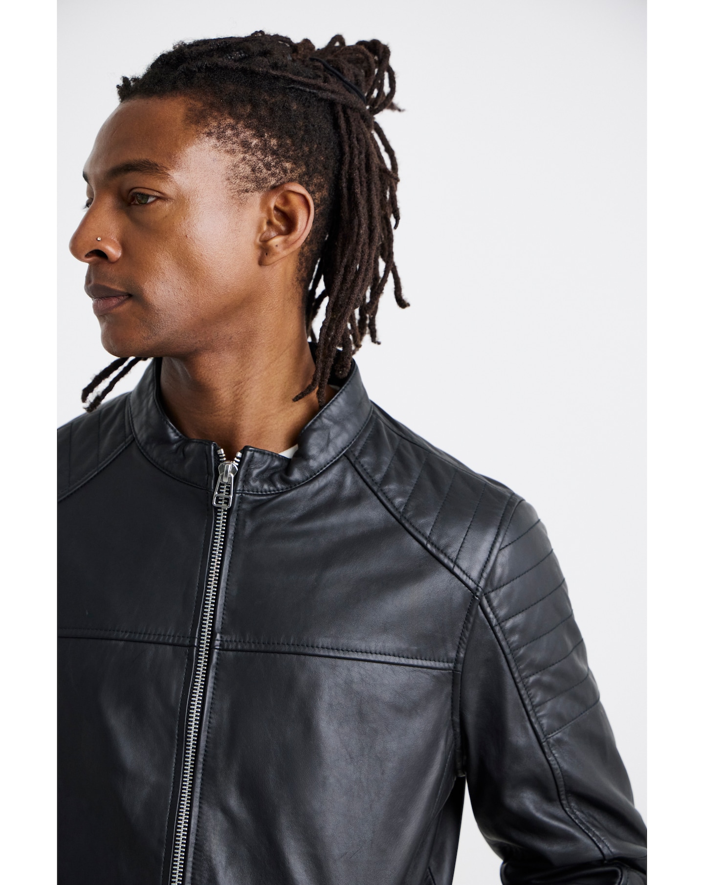 Black Leather Racer Jacket | Jacamo