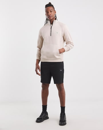 BOSS Rib Logo 1/2 Zip Sweat - Beige