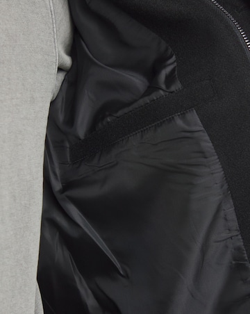 Black Faux Wool Funnel Neck Coat