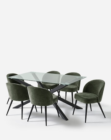 Bodie Black 6 Seater Dining Table with 6 Emilie Chenille Chairs