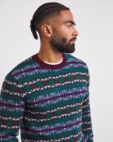 Burgundy Crew Neck Fairisle Jumper