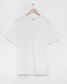 Pure Cotton V-Neck T-Shirt Long Length- White