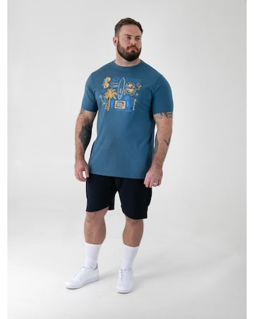 D555 Big And Tall Hovell Summer Beach Icon Sketches Printed T-Shirt - Teal