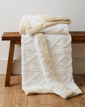 Tufted Cable Knit Fleece Throw with Sherpa Border