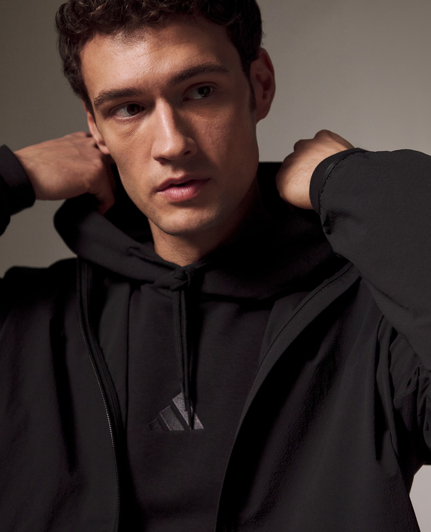 adidas Myshelter Wind Cheater Jacket with adidas hoodie is pictured.