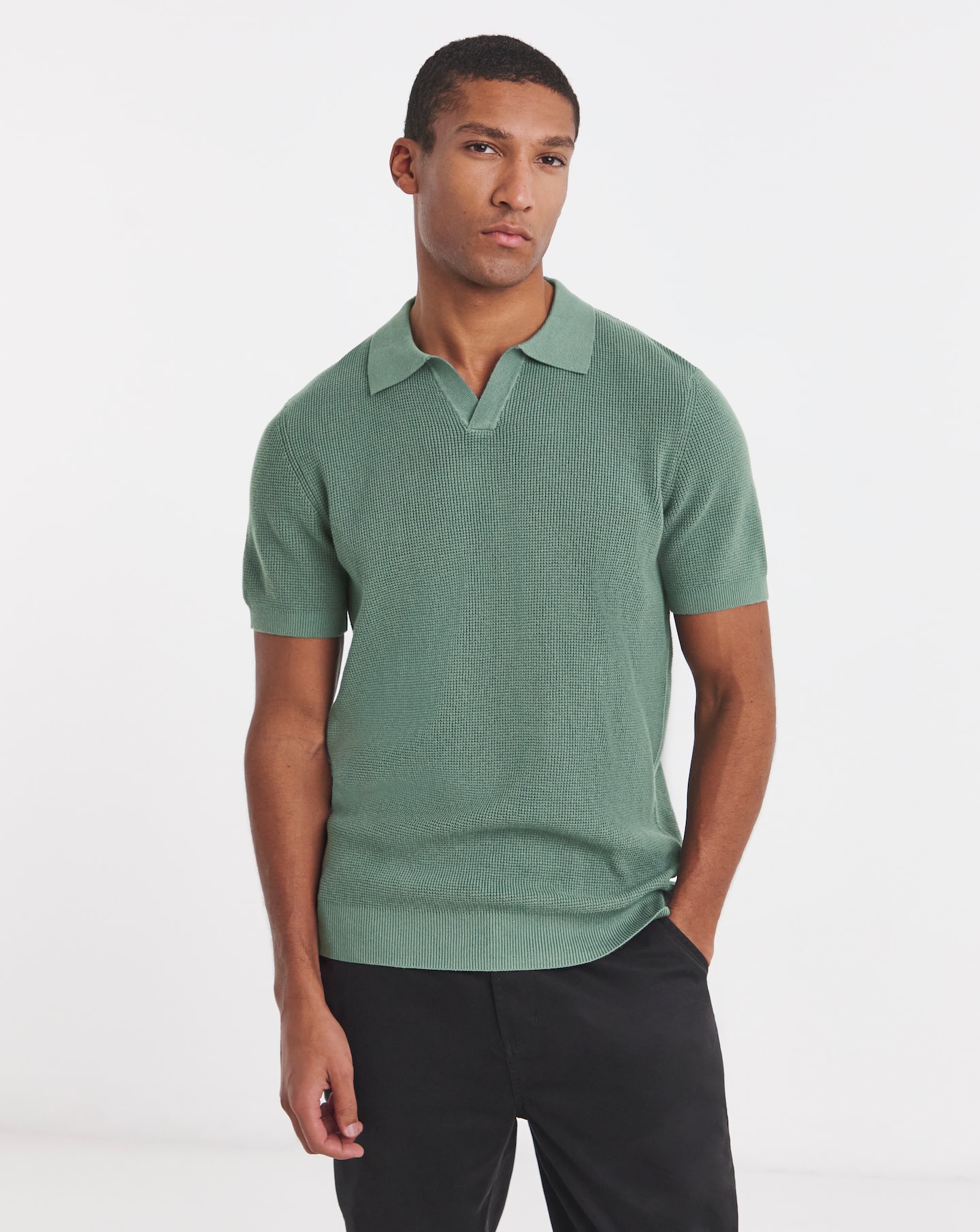 Open Neck Textured Polo | Jacamo