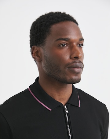 BOSS Short Sleeve 1/4 Zip Neck Jersey Polo - Black