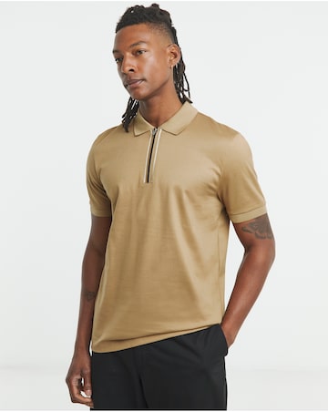 BOSS Short Sleeve Zip Neck Polo - Camel
