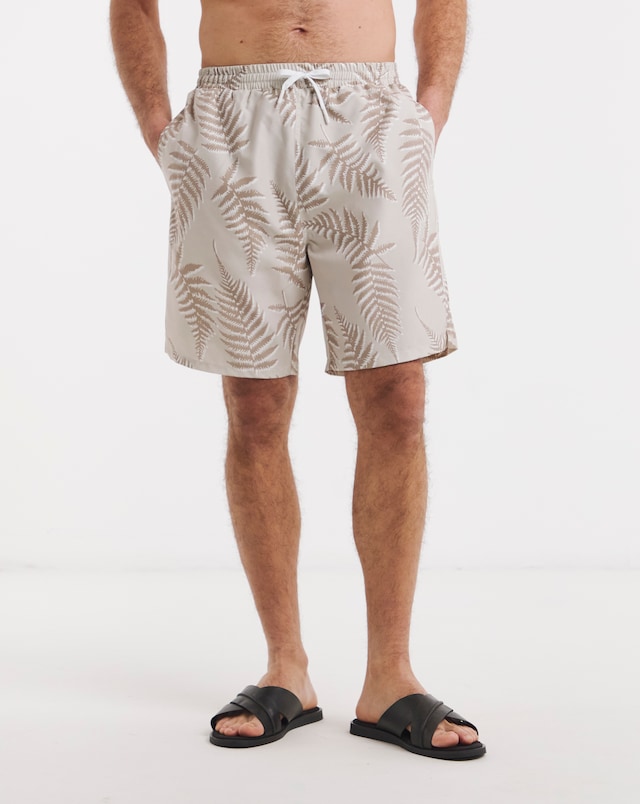 Stone Leaf Print Swim Shorts Long