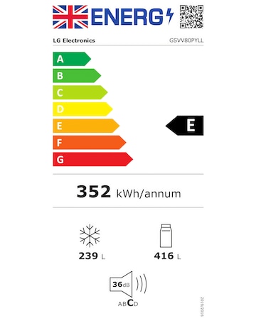 LG InstaView GSVV80PYLL 655L American Fridge Freezer - E Rated