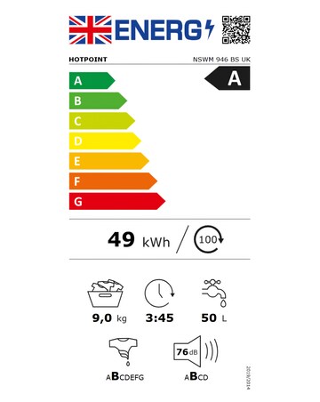 Hotpoint Anti-Stain NSWM 946 BS UK 9kg 1400rpm Washing Machine Black + Install