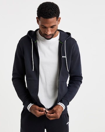 BOSS Zip Through Logo Hoodie - Navy