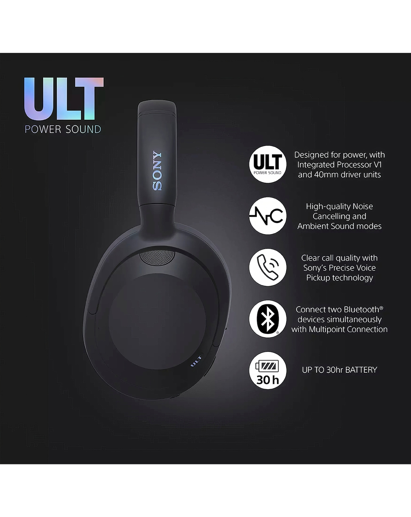 Sony ULT WEAR Wireless Over-Ear Headphones - Black | Jacamo