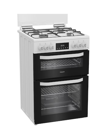 Hotpoint HDG6GDCW 60cm Gas Double Cooker with Glass Lid - White