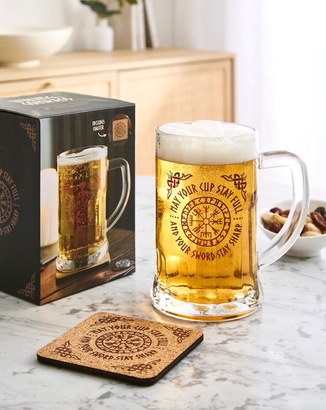 Viking Compass Glass Beer Tankard