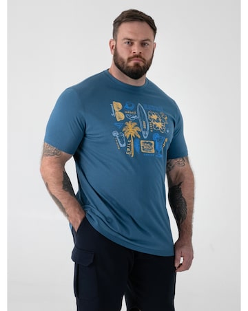 D555 Big And Tall Hovell Summer Beach Icon Sketches Printed T-Shirt - Teal